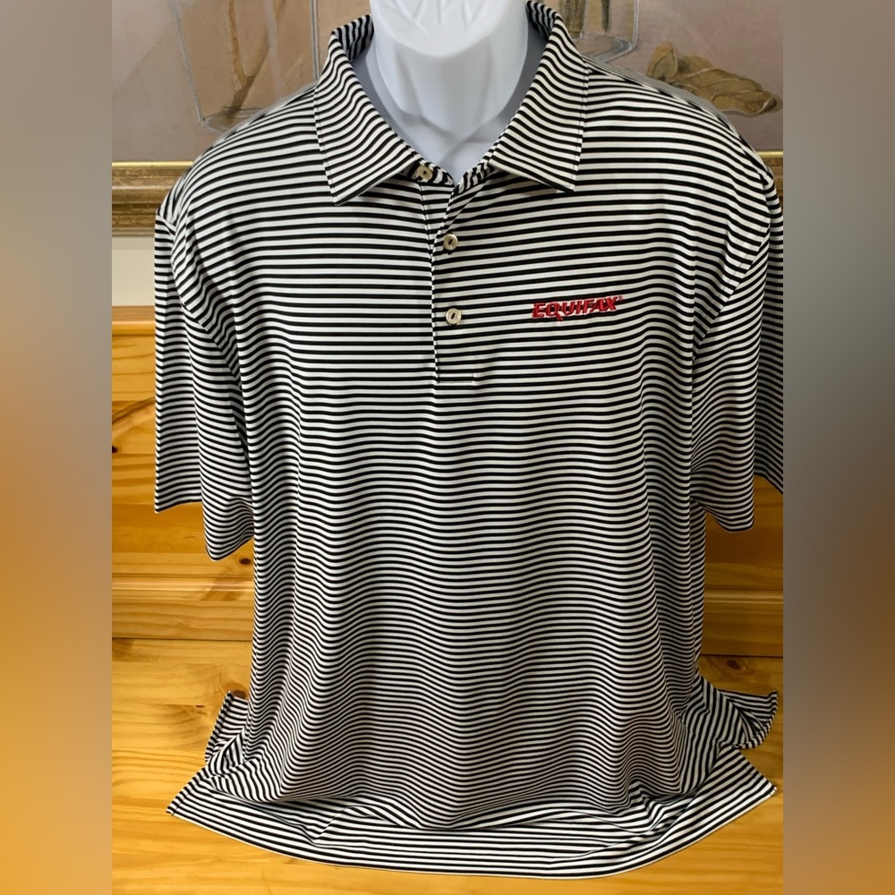 Peter Millar XL Mens Polo Golf Shirt Short Sleeve Black White Striped EXCELLENT